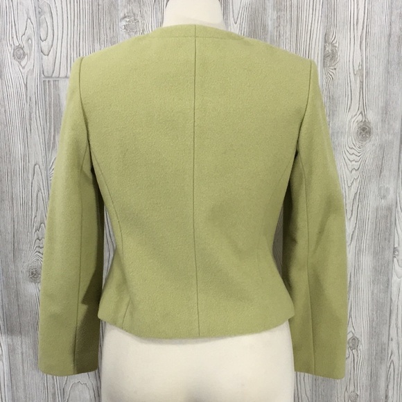 VINTAGE Chadwick’s Wool Mix Zip Blazer Size 4 Chartreuse Yellow Green - Picture 7 of 9